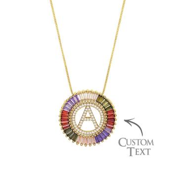 Collier De Diamant Avec Lettre Initiale Personnalisée, Collier Hip Hop Coloré Sunburst Pour Lui - votrecollierprenomfr