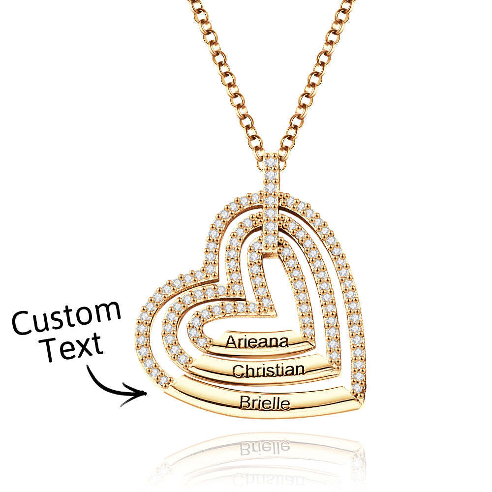 Collier Personnalisé En Or Avec 3 Noms Gravés, Collier En Forme De Cœur, Promesse D'anniversaire, Bijoux De Famille, Cadeaux Pour Elle - votrecollierprenomfr