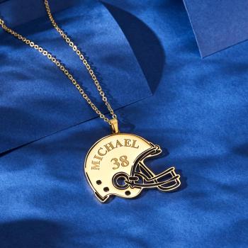 Collier Gravé Personnalisé Cadeaux De Casque De Sport De Football - votrecollierprenomfr