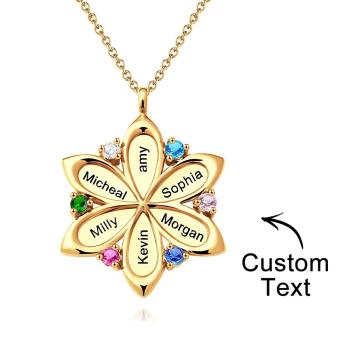 Nom Personnalisé Collier Fleur Collier Pendentif Pierre De Naissance Élégant Bijoux Cadeaux Fête Des Mères - votrecollierprenomfr