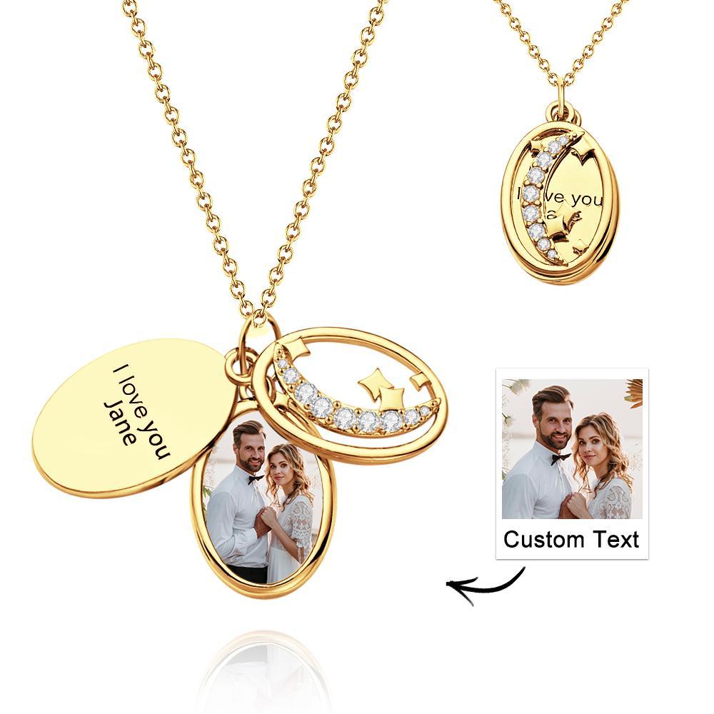 Collier Gravé Photo Personnalisée Cadeaux Strass Étoile Multicouche - votrecollierprenomfr