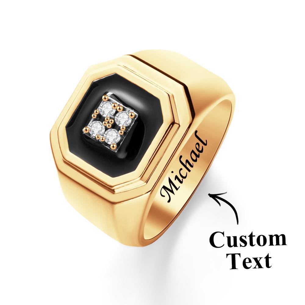 Bague De Glace Gravée, Décor Noir, Bijoux En Pierre Brillante Pour Hommes - votrecollierprenomfr