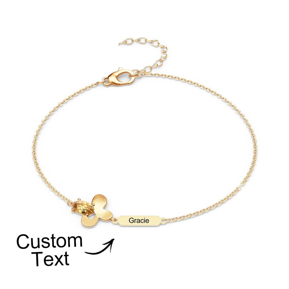 Bracelet Fleur Avec Texte Personnalisé, Pierre De Naissance Personnalisée, Bijoux Souvenir - votrecollierprenomfr