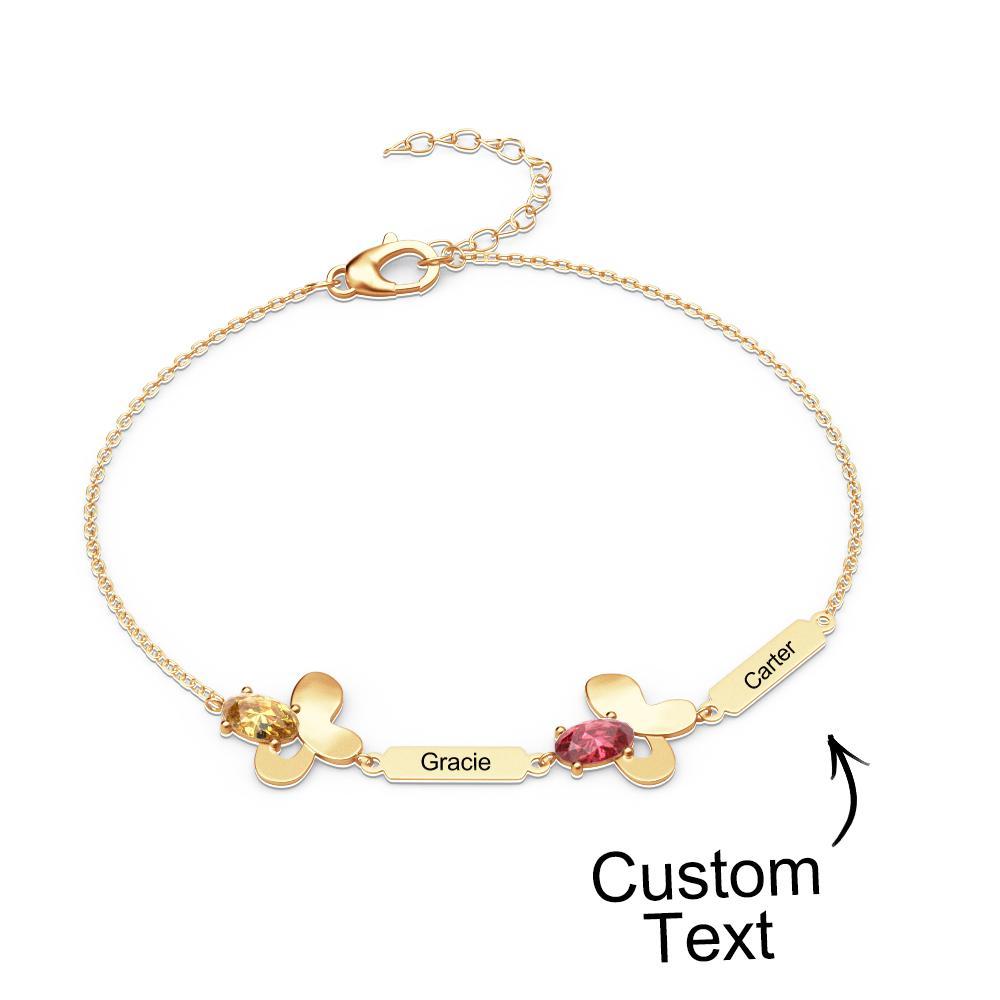 Bracelet Fleur Avec Texte Personnalisé, Pierre De Naissance Personnalisée, Bijoux Souvenir - votrecollierprenomfr