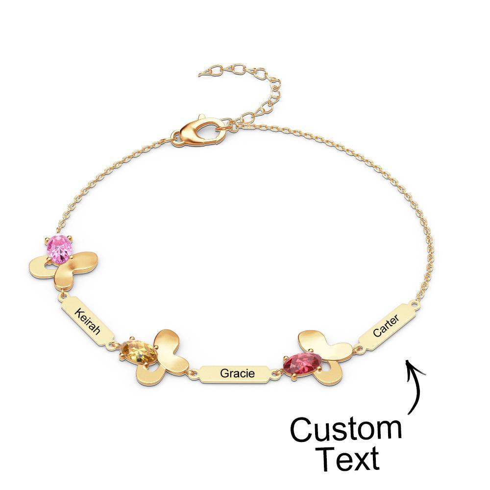 Bracelet Fleur Avec Texte Personnalisé, Pierre De Naissance Personnalisée, Bijoux Souvenir - votrecollierprenomfr
