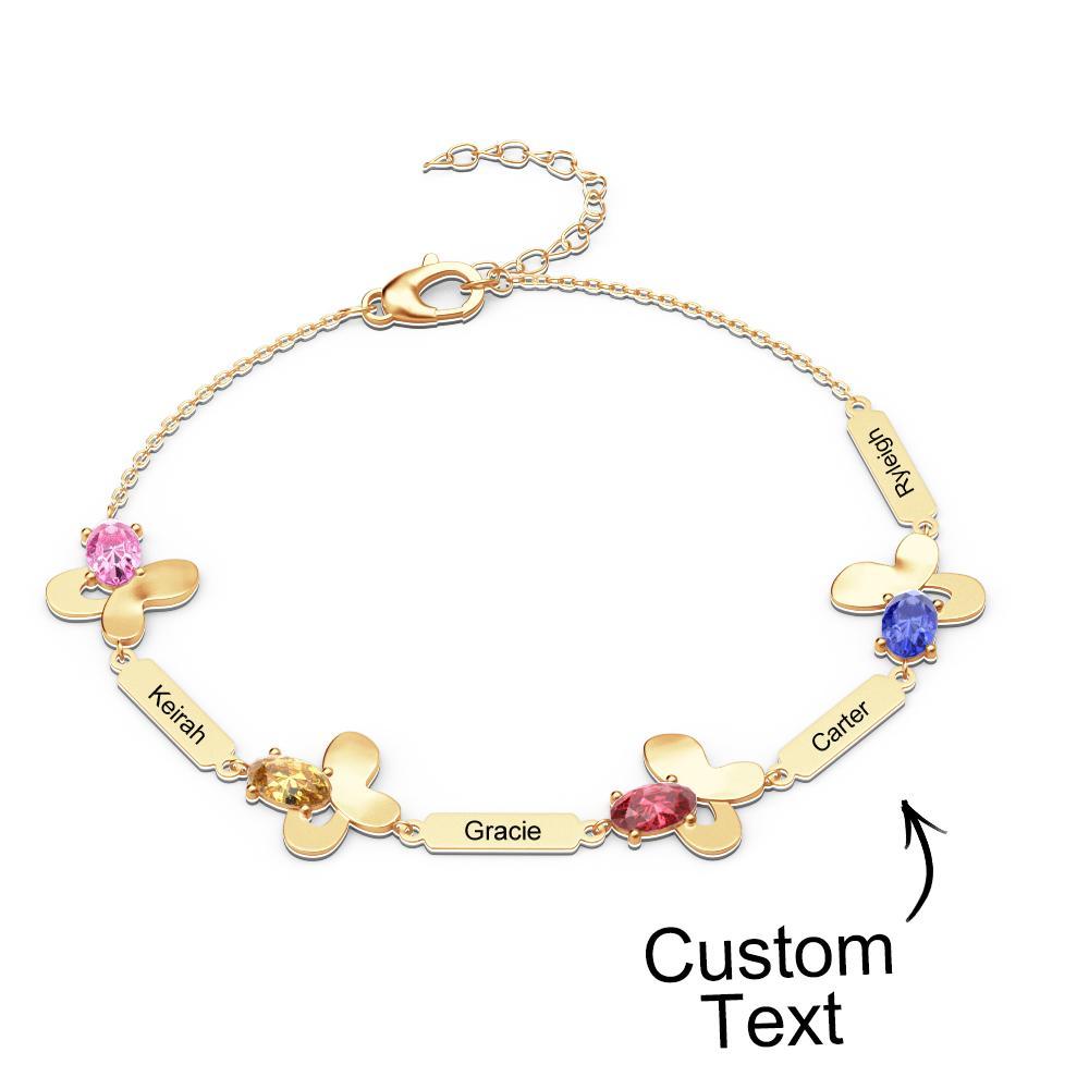 Bracelet Fleur Avec Texte Personnalisé, Pierre De Naissance Personnalisée, Bijoux Souvenir - votrecollierprenomfr