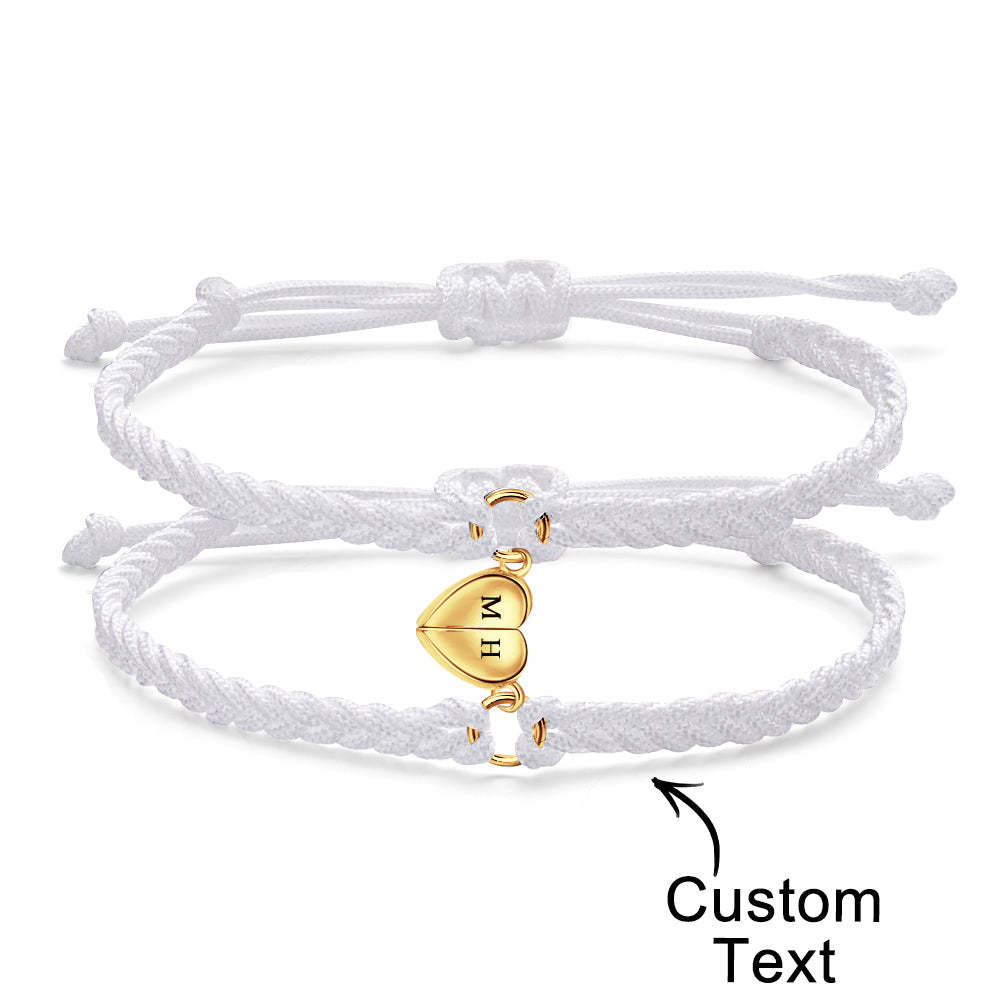 Bracelet Lettre Personnalisé Tissé Coeur Magnétique Cadeau De Couple - votrecollierprenomfr