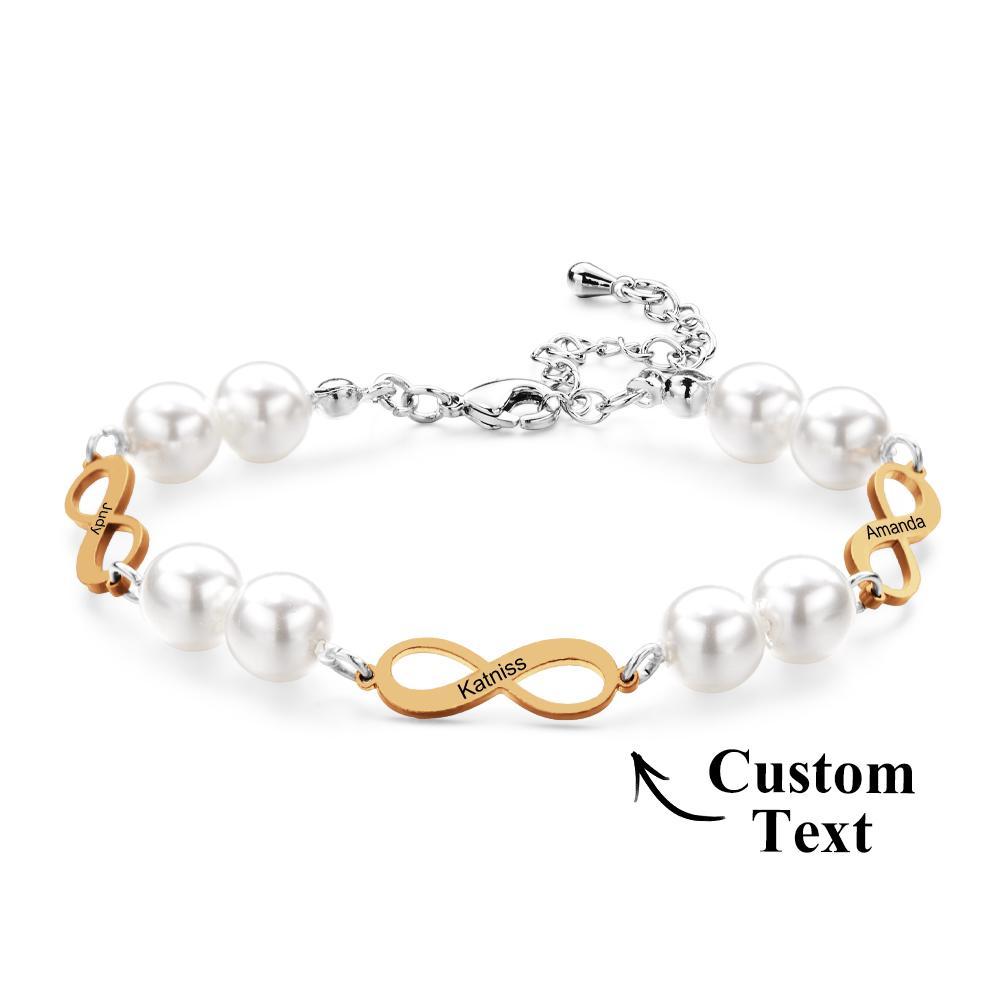 Bracelet Gravé Personnalisé Infinity Love Pearl, Cadeau Romantique - votrecollierprenomfr