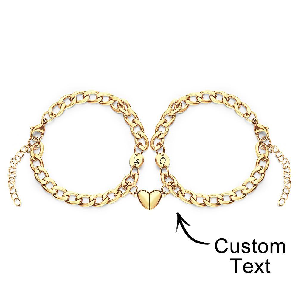 Bracelet Gravé Personnalisé Lettre Personnalisée Couples Ensemble De Bracelet Magnétique Cubain - votrecollierprenomfr