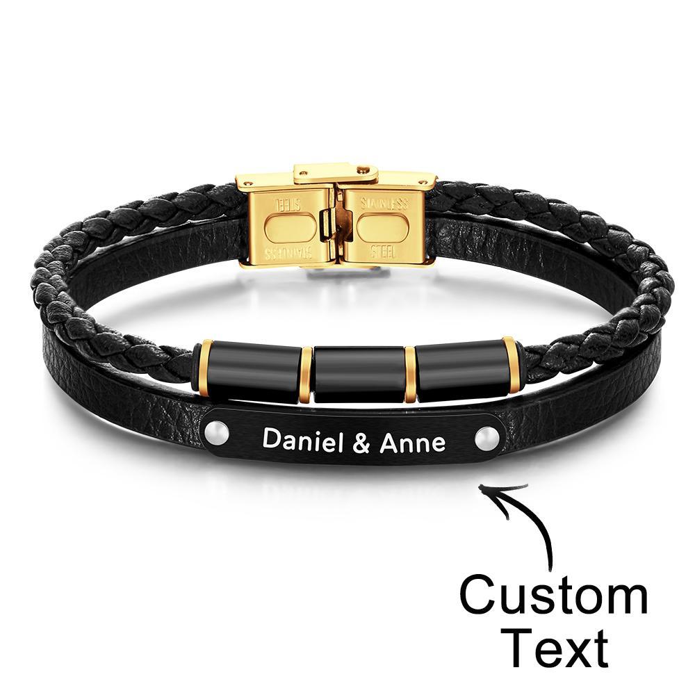 Bracelet En Cuir Pour Hommes De Style Rétro Multicouche Gravé Sur Mesure - votrecollierprenomfr