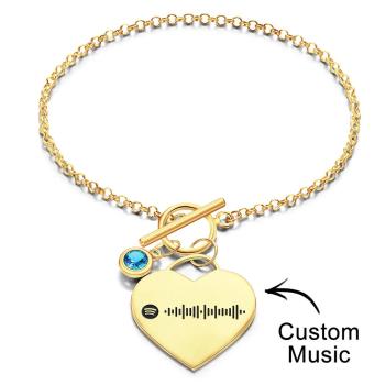 Bracelet Coeur Spotify Code Personnalisé Avec Pierre De Naissance Cadeau Créatif Pour Femme - votrecollierprenomfr