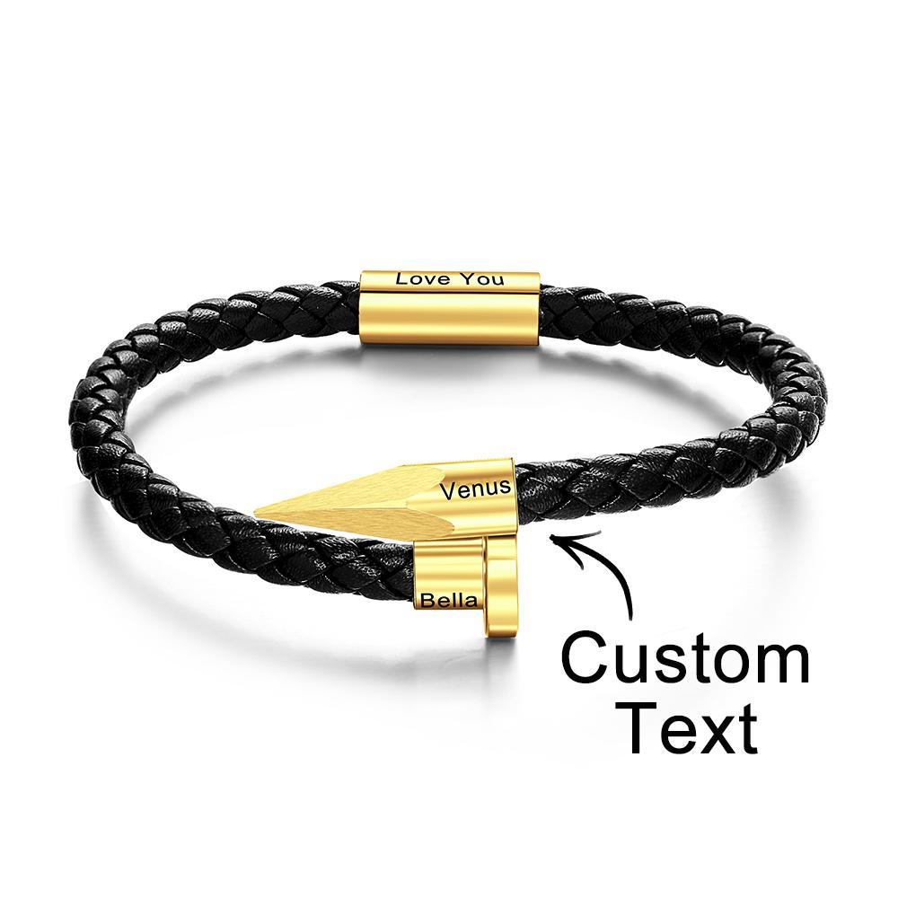 Bracelet À Clous En Cuir Gravé Bracelet De Corde Vintage Personnalisé Cadeaux Pour Lui - votrecollierprenomfr