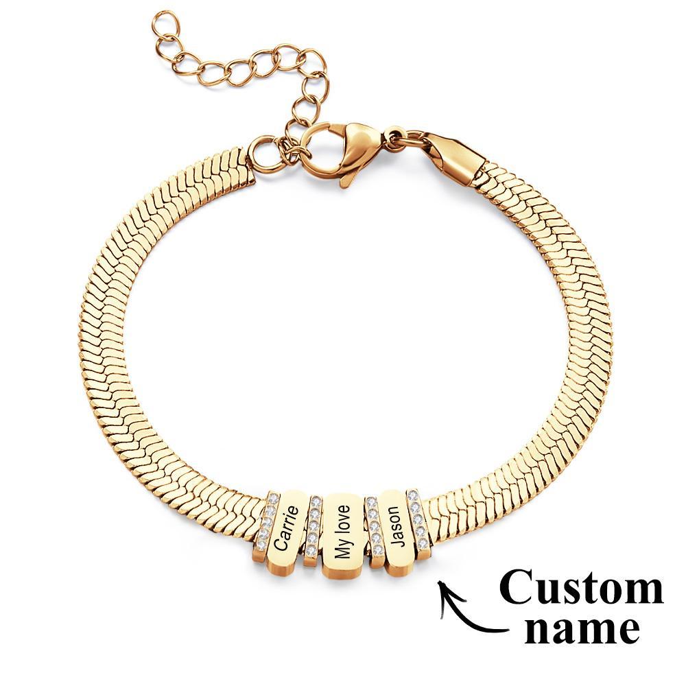 Chaînes En Forme De Serpent Avec Perles Familiales En Diamant Personnalisées Avec Nom De Famille, Offrant Un Cadeau Spécial Pour Couple - votrecollierprenomfr