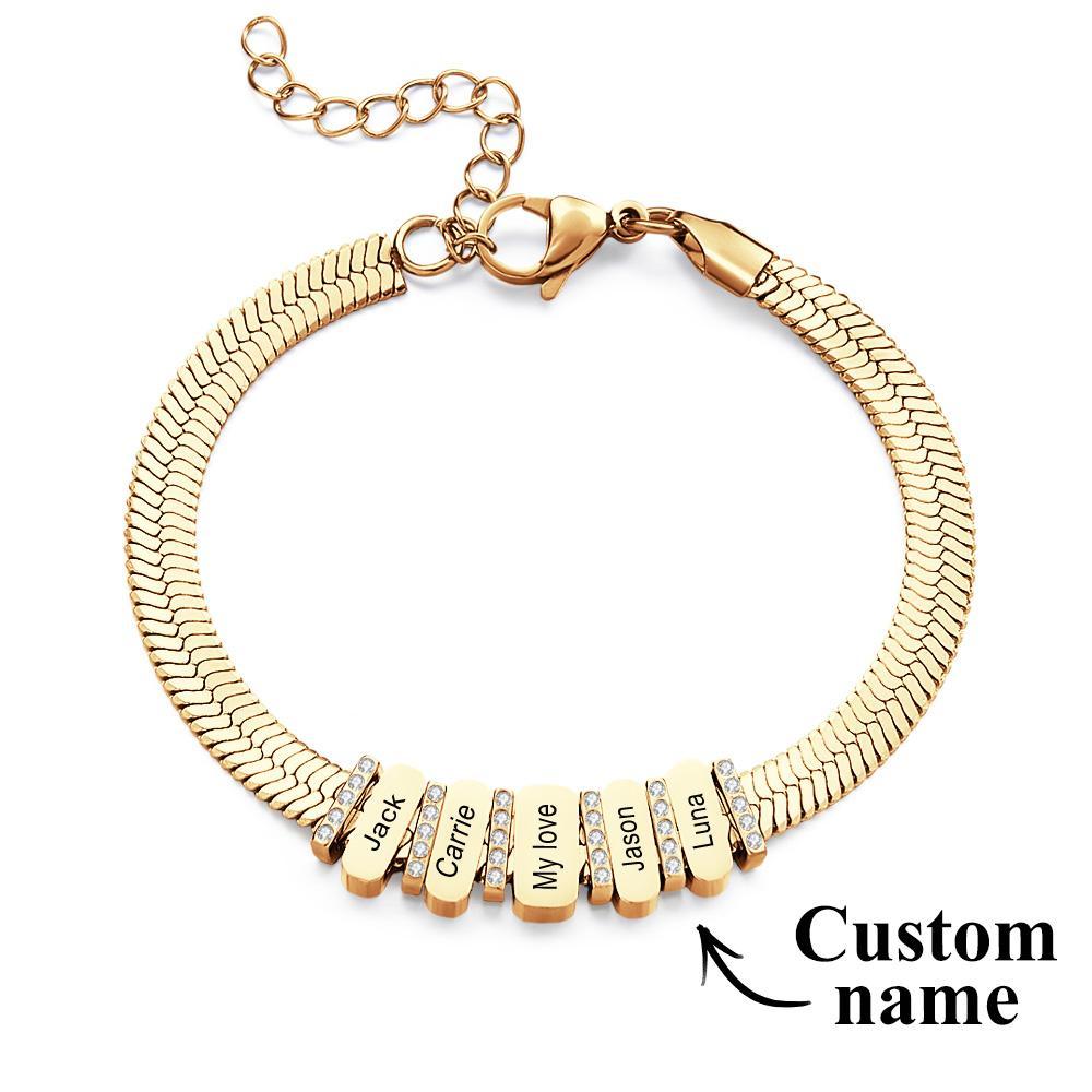 Chaînes En Forme De Serpent Avec Perles Familiales En Diamant Personnalisées Avec Nom De Famille, Offrant Un Cadeau Spécial Pour Couple - votrecollierprenomfr