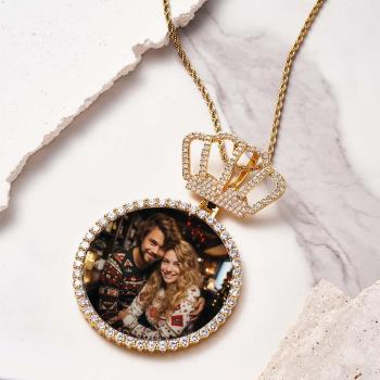 Collier Photo Hip Hop Avec Pendentif Couronne Roi, Bijoux Cadeaux Pour Hommes - votrecollierprenomfr