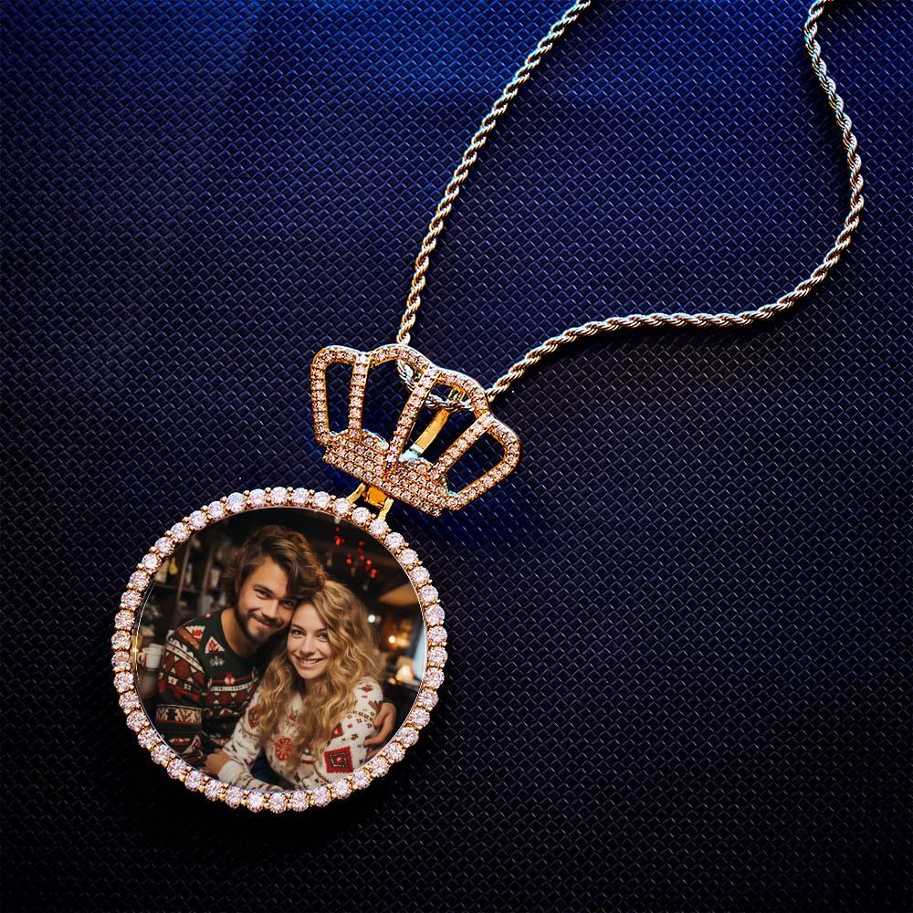 Collier Photo Hip Hop Avec Pendentif Couronne Roi, Bijoux Cadeaux Pour Hommes - votrecollierprenomfr