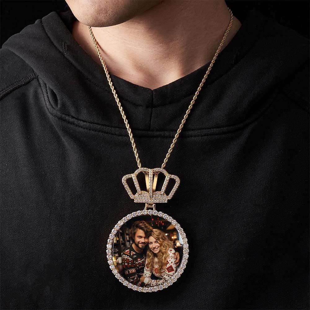 Collier Photo Hip Hop Avec Pendentif Couronne Roi, Bijoux Cadeaux Pour Hommes - votrecollierprenomfr