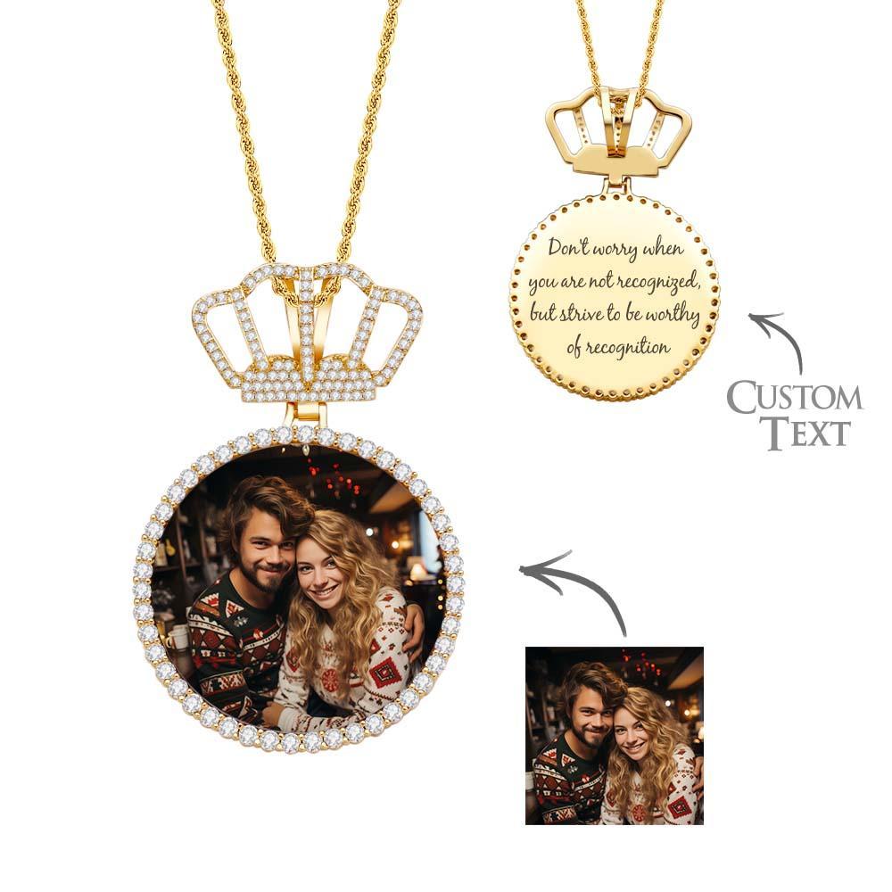 Collier Photo Hip Hop Avec Pendentif Couronne Roi, Bijoux Cadeaux Pour Hommes - votrecollierprenomfr
