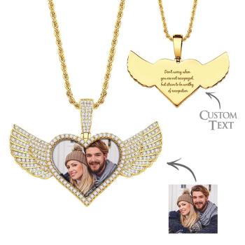 Hip Hop Photo Collier Zircon Coeur Ailes D'ange Pendentif Bijoux Cadeaux Pour Hommes - votrecollierprenomfr