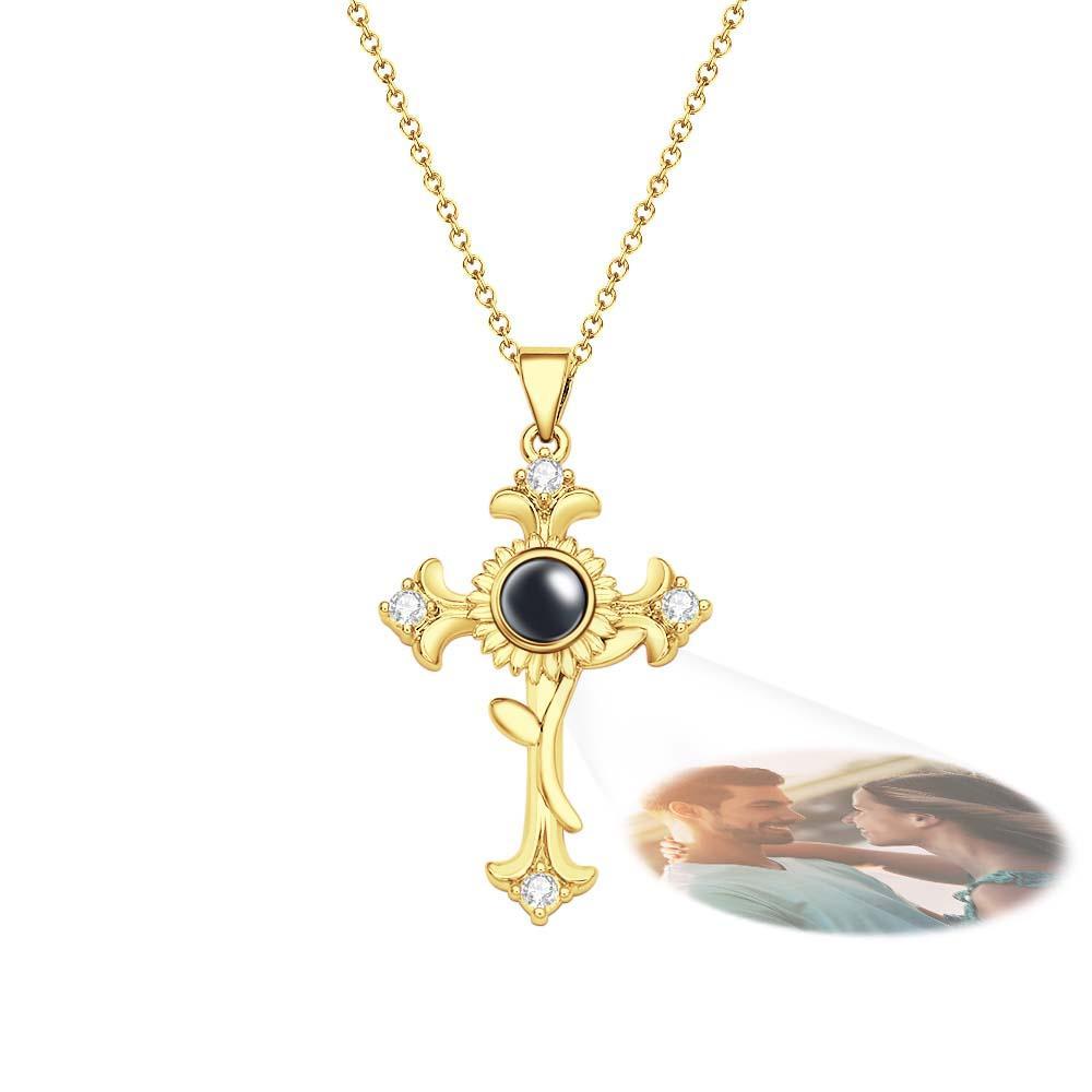 Collier De Projection De Photo Personnalisé, Croix De Tournesol, Cadeau Créatif - votrecollierprenomfr