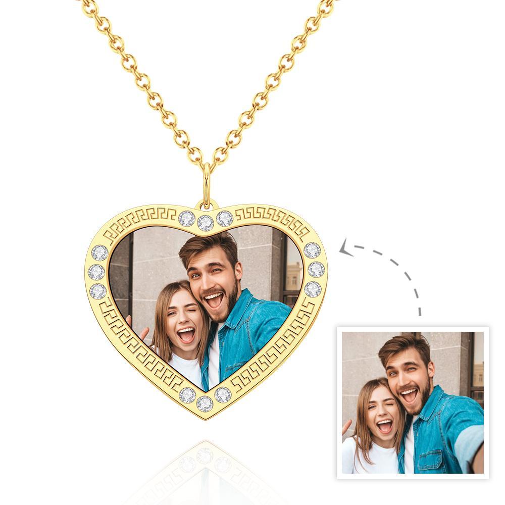 Custom Photo Necklace Heart Diamond Simple Couple Gifts - votrecollierprenomfr