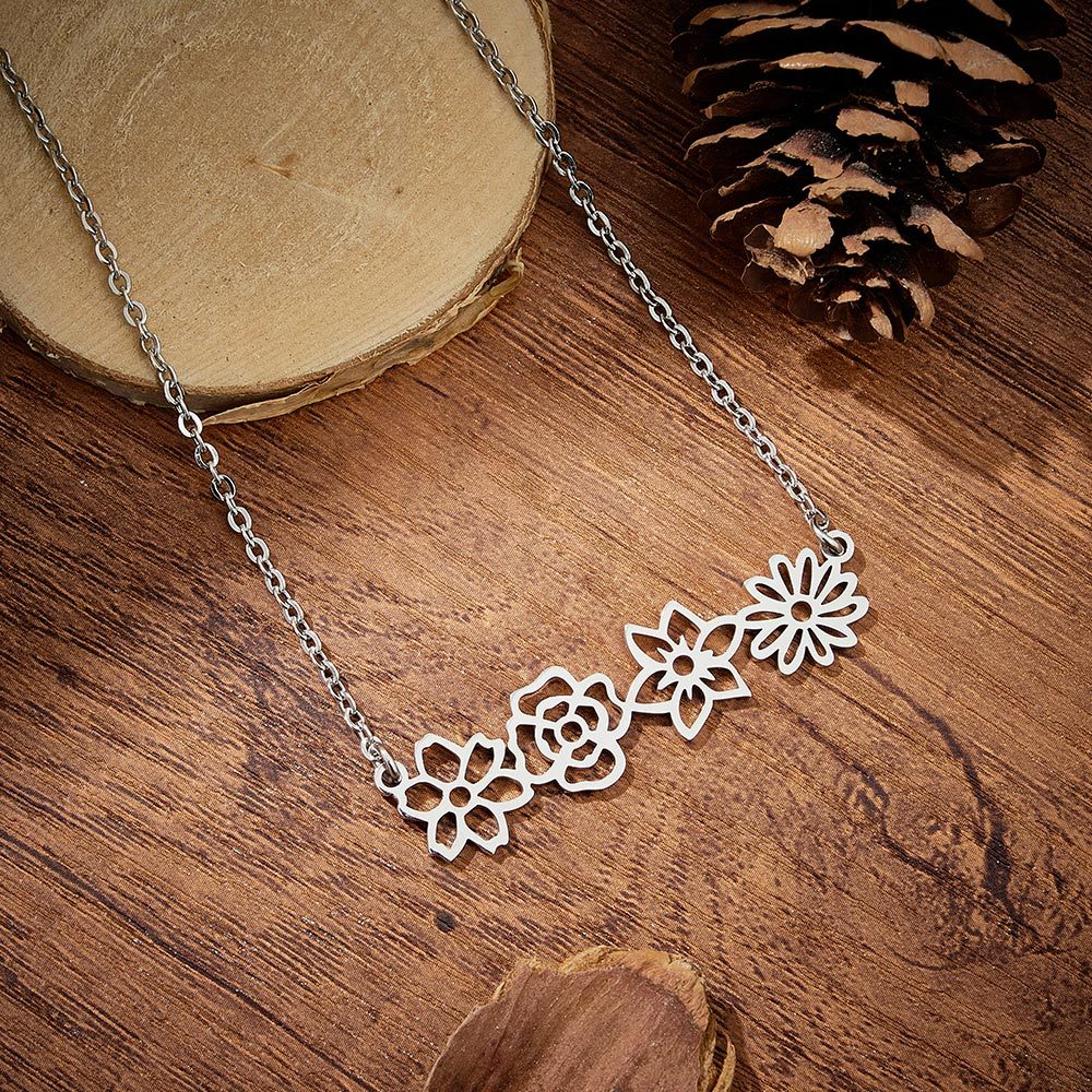 Collier Personnalisé De Fleurs De Naissance Multiples, Collier Floral Familial, Cadeau Pour Maman - votrecollierprenomfr