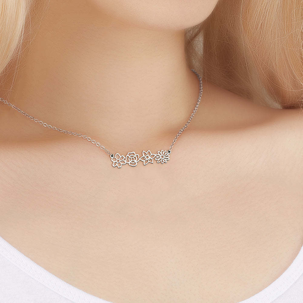 Collier Personnalisé De Fleurs De Naissance Multiples, Collier Floral Familial, Cadeau Pour Maman - votrecollierprenomfr