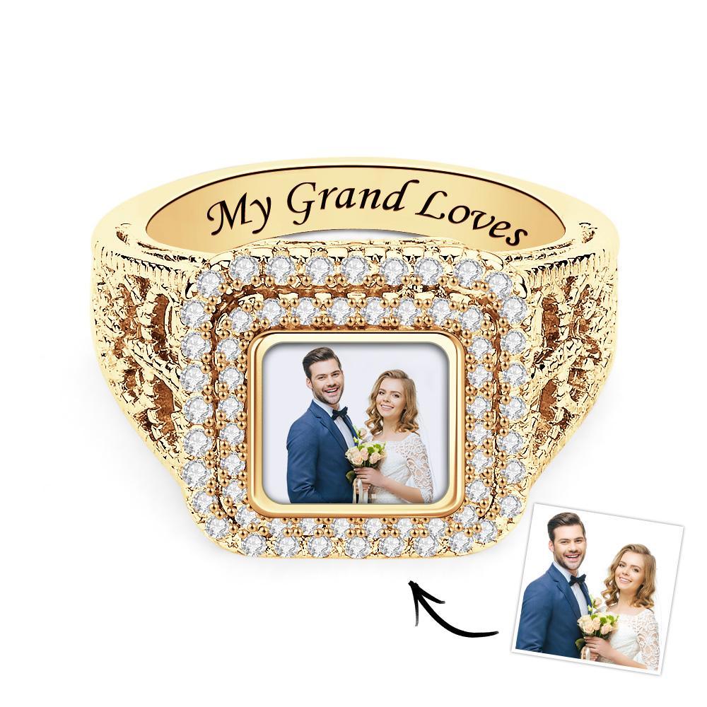 Bague En Zircon Avec Photo Personnalisée, Bijoux Scintillants Nobles, Cadeaux Pour Couples - votrecollierprenomfr