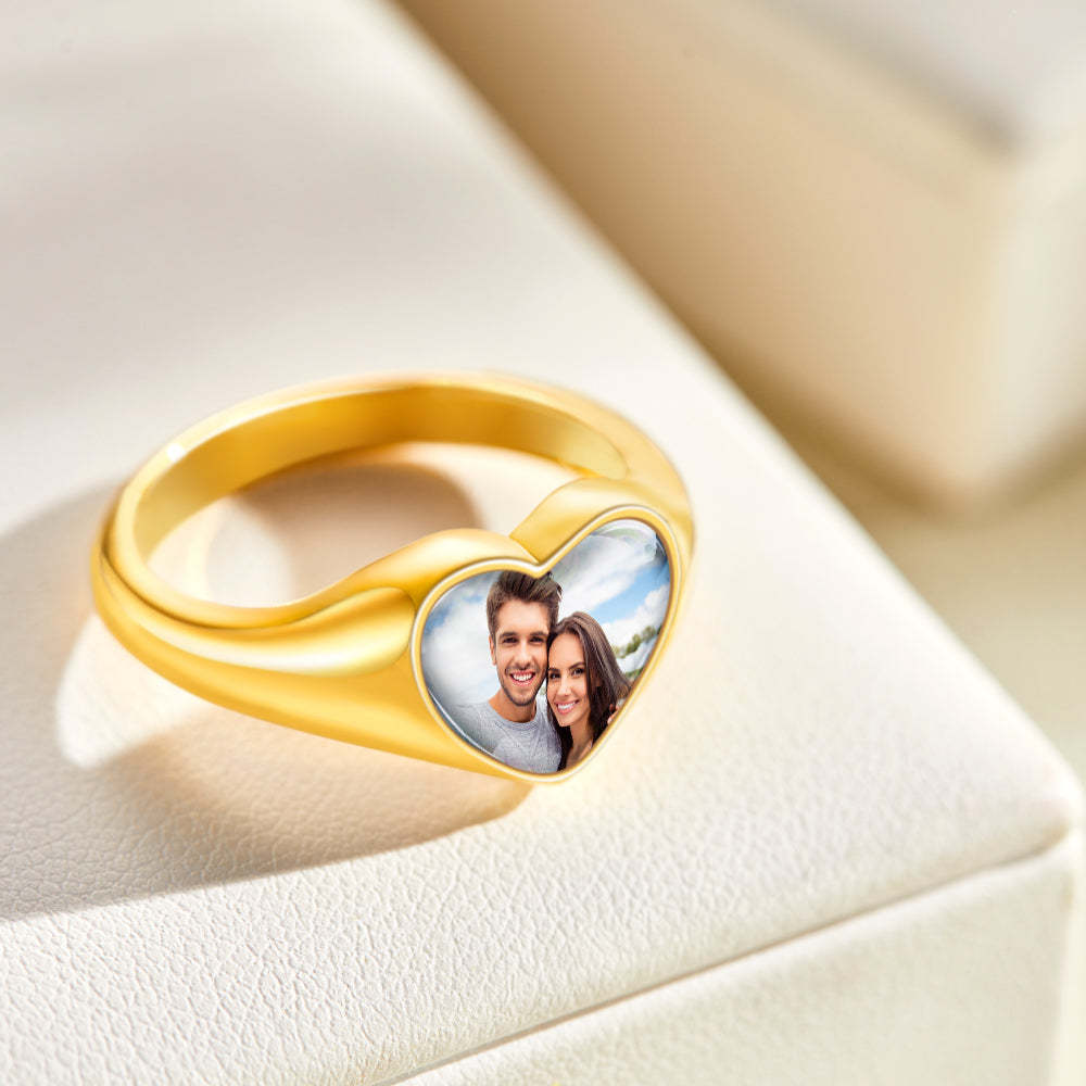 Bague Photo Coeur Personnalisée Bijoux Femme Cadeaux Fête Des Mères - votrecollierprenomfr