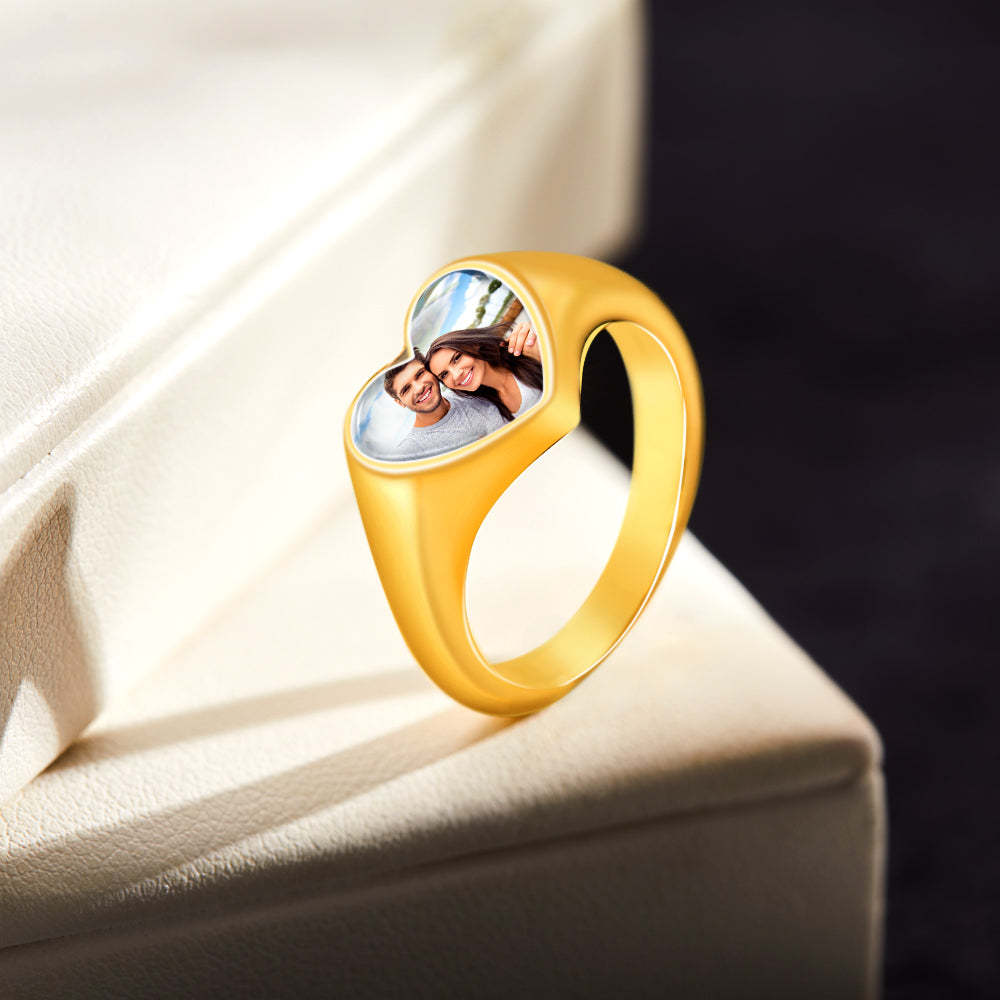 Bague Photo Coeur Personnalisée Bijoux Femme Cadeaux Fête Des Mères - votrecollierprenomfr