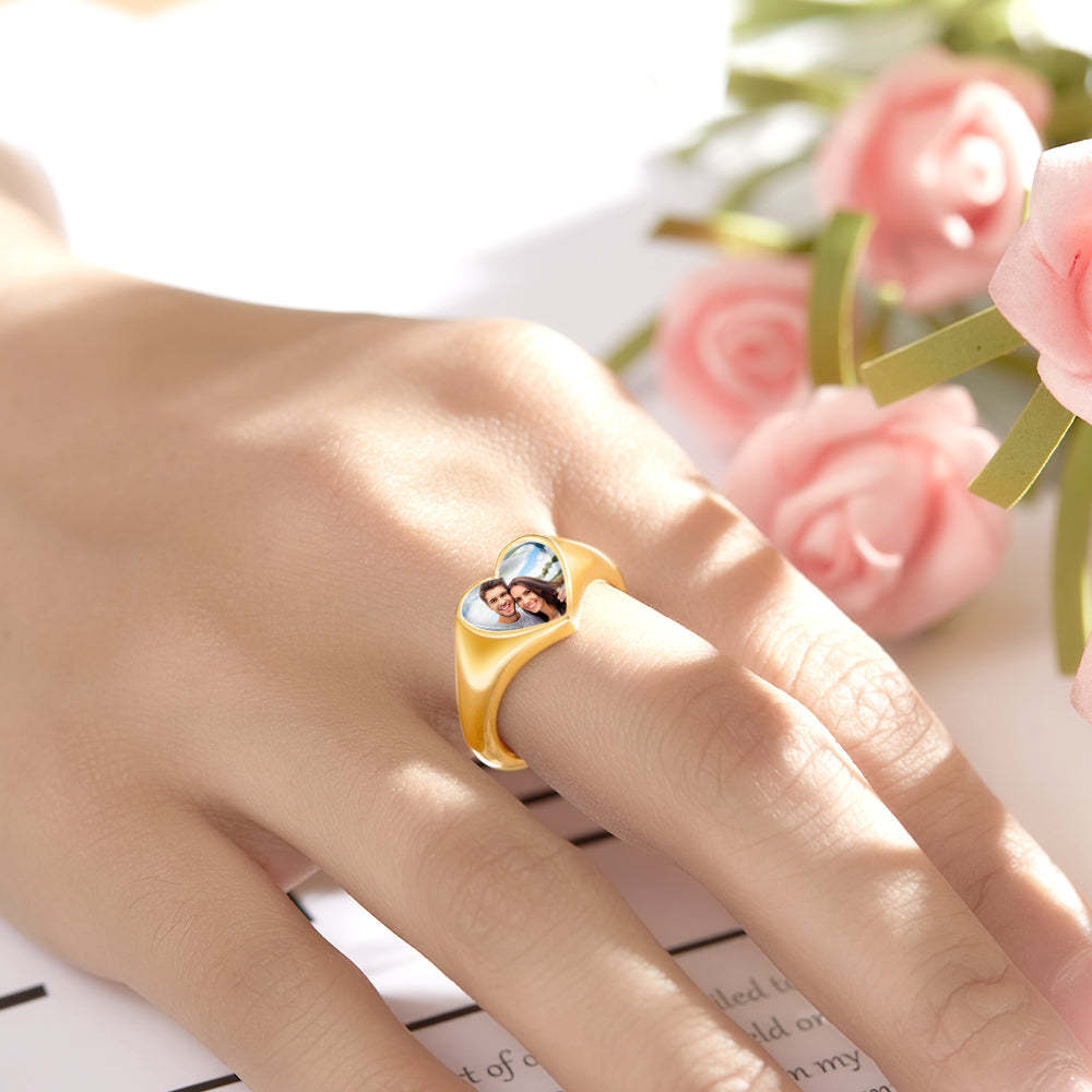 Bague Photo Coeur Personnalisée Bijoux Femme Cadeaux Fête Des Mères - votrecollierprenomfr