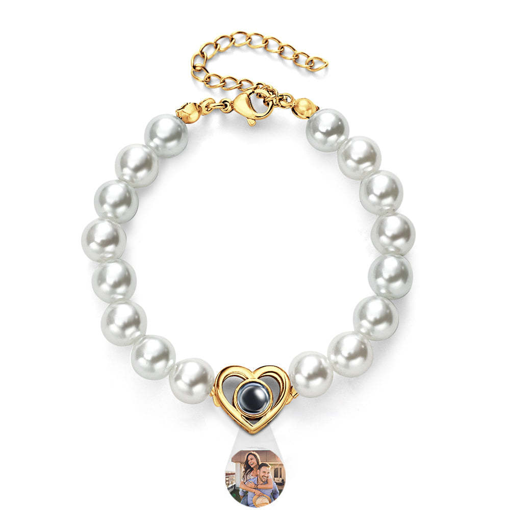 Cadeau Personnalisé De Coeur De Bracelet De Chaîne De Perle De Projection Pour Elle - votrecollierprenomfr