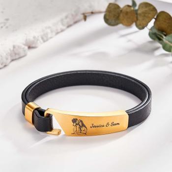 Bracelet En Cuir Photo Personnalisé Avec Texte, Bracelet Rétro Simple, Cadeau Pour Hommes - votrecollierprenomfr