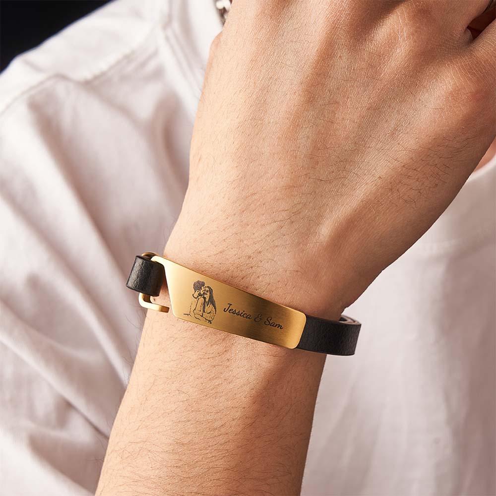 Bracelet En Cuir Photo Personnalisé Avec Texte, Bracelet Rétro Simple, Cadeau Pour Hommes - votrecollierprenomfr