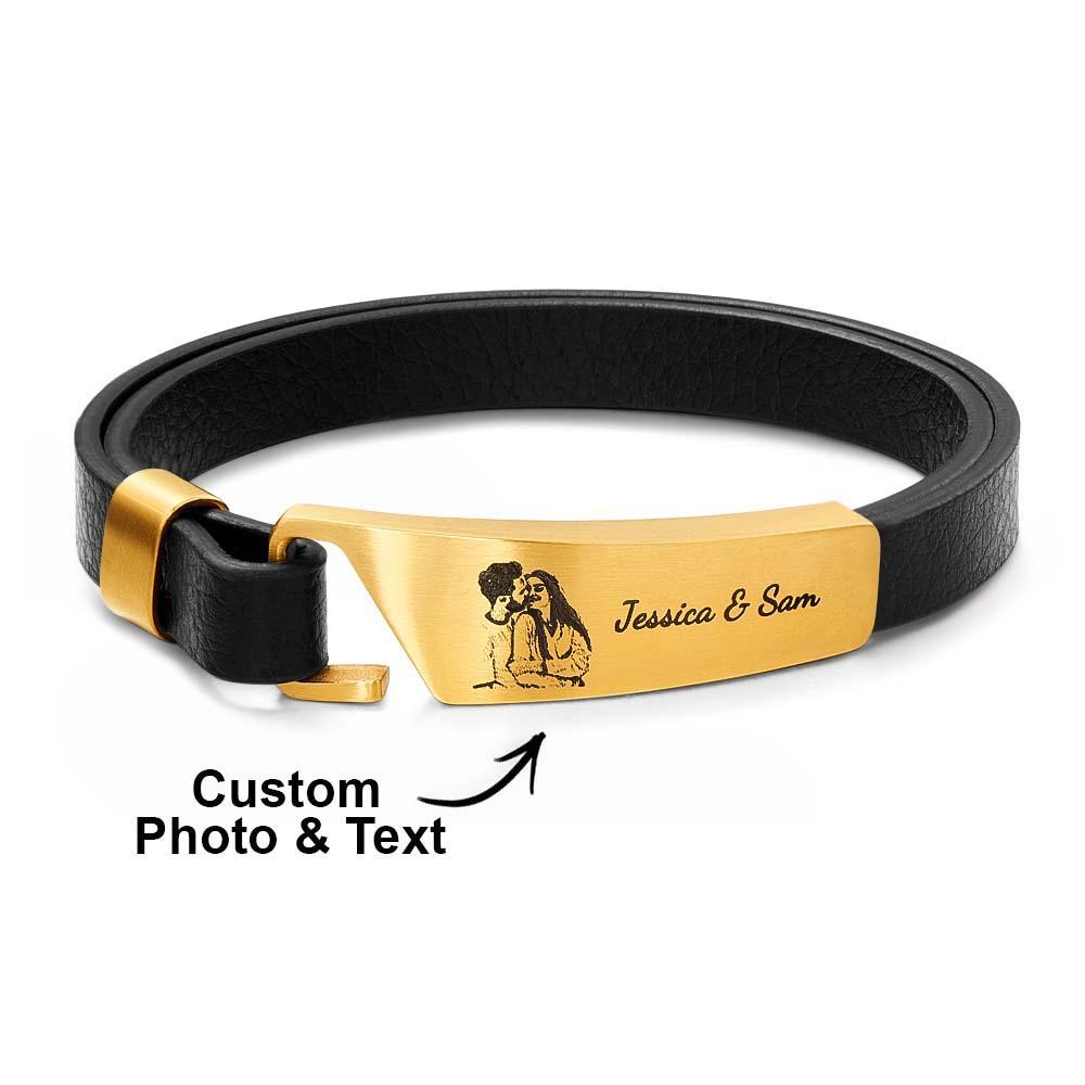 Bracelet En Cuir Photo Personnalisé Avec Texte, Bracelet Rétro Simple, Cadeau Pour Hommes - votrecollierprenomfr