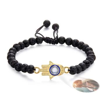 Bracelet De Perles De Projection De Photo Personnalisé, Bracelet Amulette Pour Hommes Hamsa Mauvais Œil Pour Lui - votrecollierprenomfr