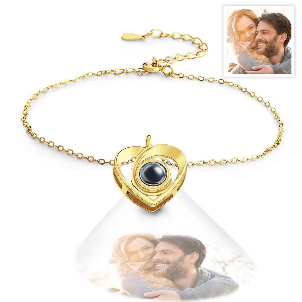 Bracelet De Projection De Photo Personnalisé Photo À L'intérieur Du Bracelet À Breloques Coeur Pour Elle - votrecollierprenomfr