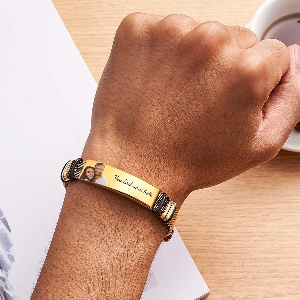 Bracelet Photo Personnalisé Pour Homme, Cadeau Parfait, Bracelet À Message Personnalisé, Cadeau Personnalisé Pour Lui - votrecollierprenomfr