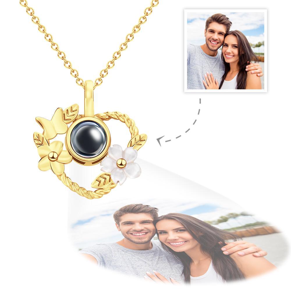 Collier De Projection Personnalisé Cadeaux De Conception De Fleurs En Forme De Coeur - votrecollierprenomfr