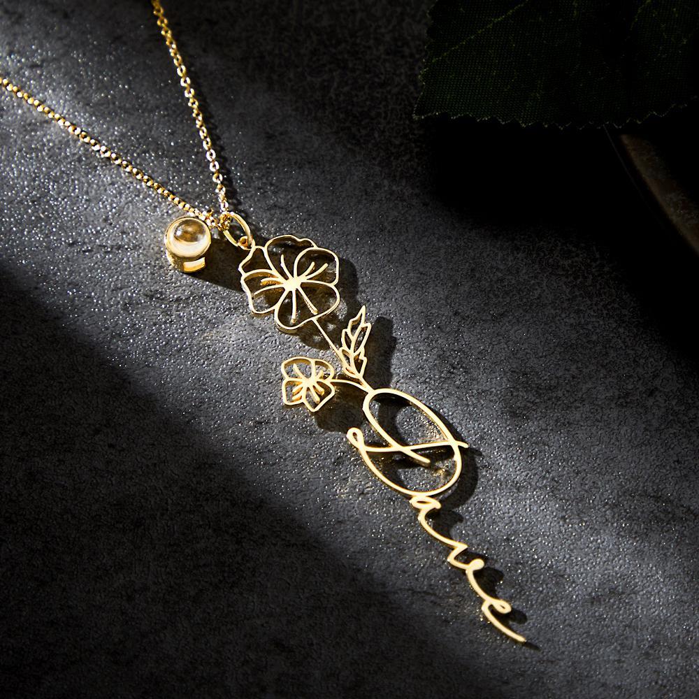 Collier De Nom De Projection De Photo De Fleur De Naissance Personnalisé Cadeau Créatif Pour Les Femmes - votrecollierprenomfr