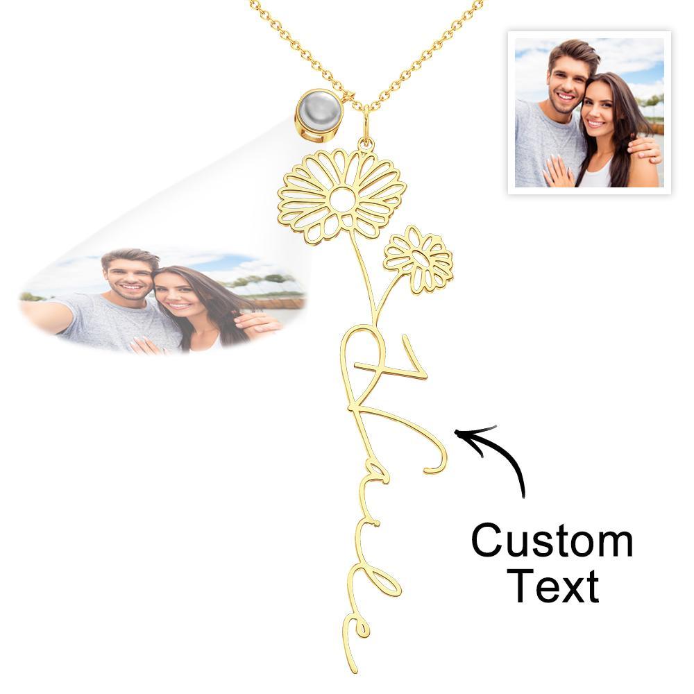 Collier De Nom De Projection De Photo De Fleur De Naissance Personnalisé Cadeau Créatif Pour Les Femmes - votrecollierprenomfr
