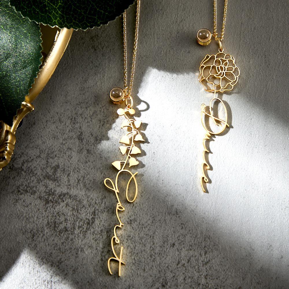 Collier De Nom De Projection De Photo De Fleur De Naissance Personnalisé Cadeau Créatif Pour Les Femmes - votrecollierprenomfr