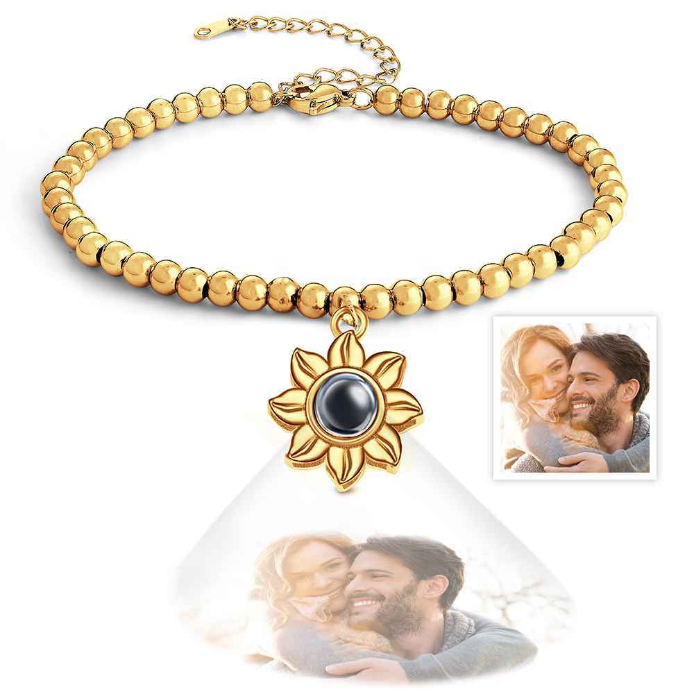 Personnalisé Photo Projection Tournesol Bracelet Exquis Memorial Bracelet Bijoux Pour Elle - votrecollierprenomfr