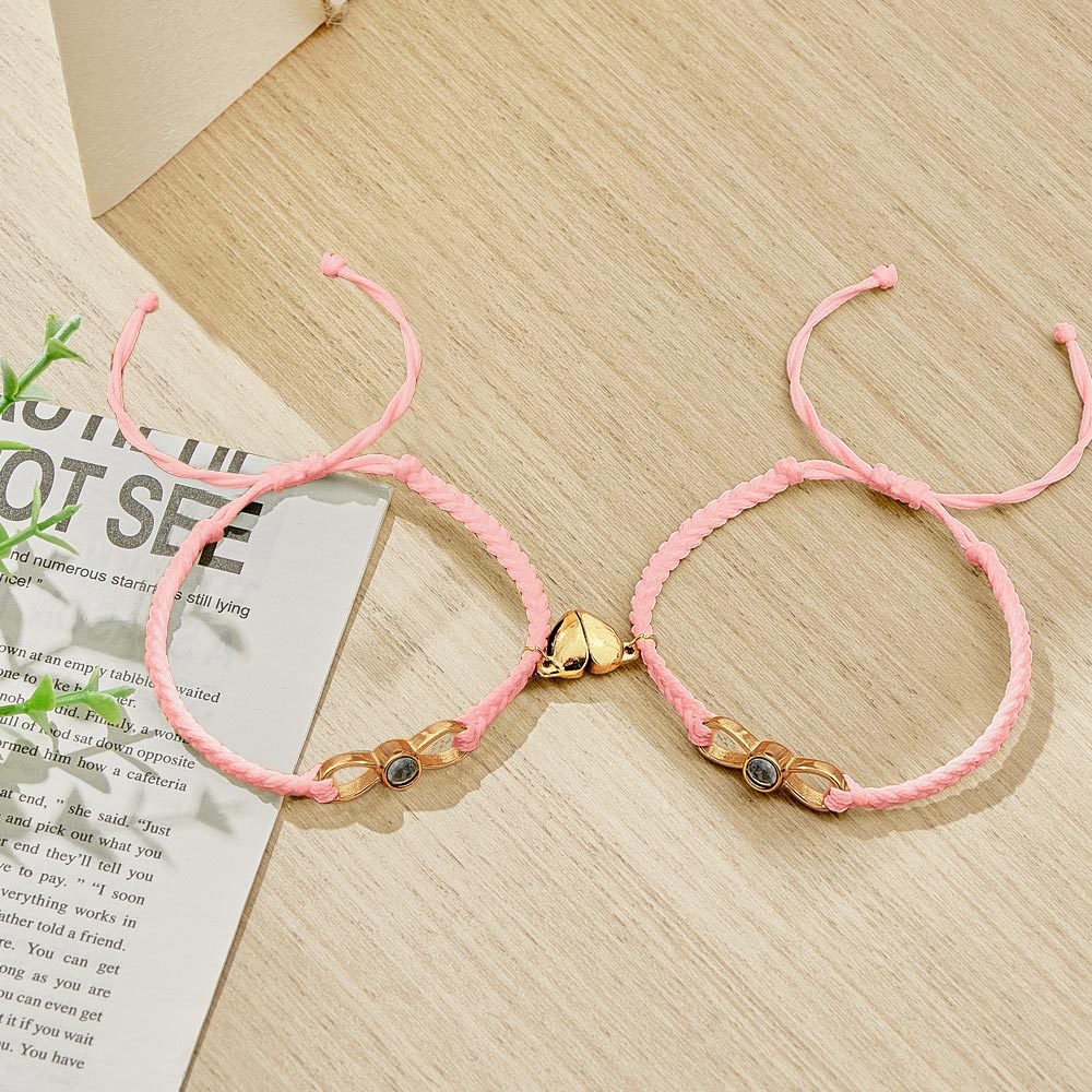 Bracelet De Projection De Photo Personnalisé, Bracelet Magnétique En Cœur Tissé, Cadeau Pour Couple - votrecollierprenomfr