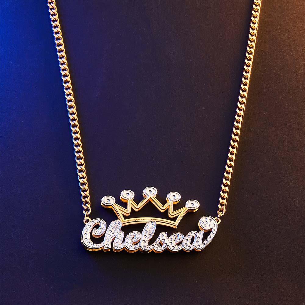 Collier Avec Nom Élégant, Pendentif Couronne Creuse Scintillante, Bijoux Cadeaux Pour Femmes - votrecollierprenomfr