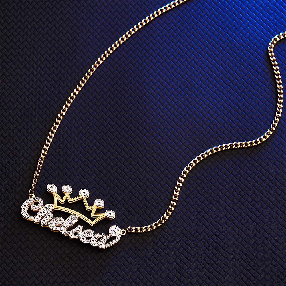 Collier Avec Nom Élégant, Pendentif Couronne Creuse Scintillante, Bijoux Cadeaux Pour Femmes - votrecollierprenomfr