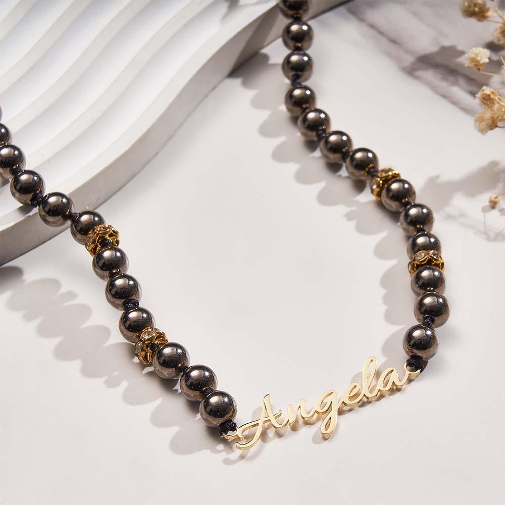 Collier De Perles Noires Avec Nom Personnalisé, Bijoux Simples, Cadeaux Pour Elle - votrecollierprenomfr