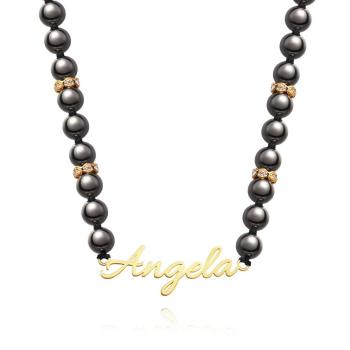 Collier De Perles Noires Avec Nom Personnalisé, Bijoux Simples, Cadeaux Pour Elle - votrecollierprenomfr