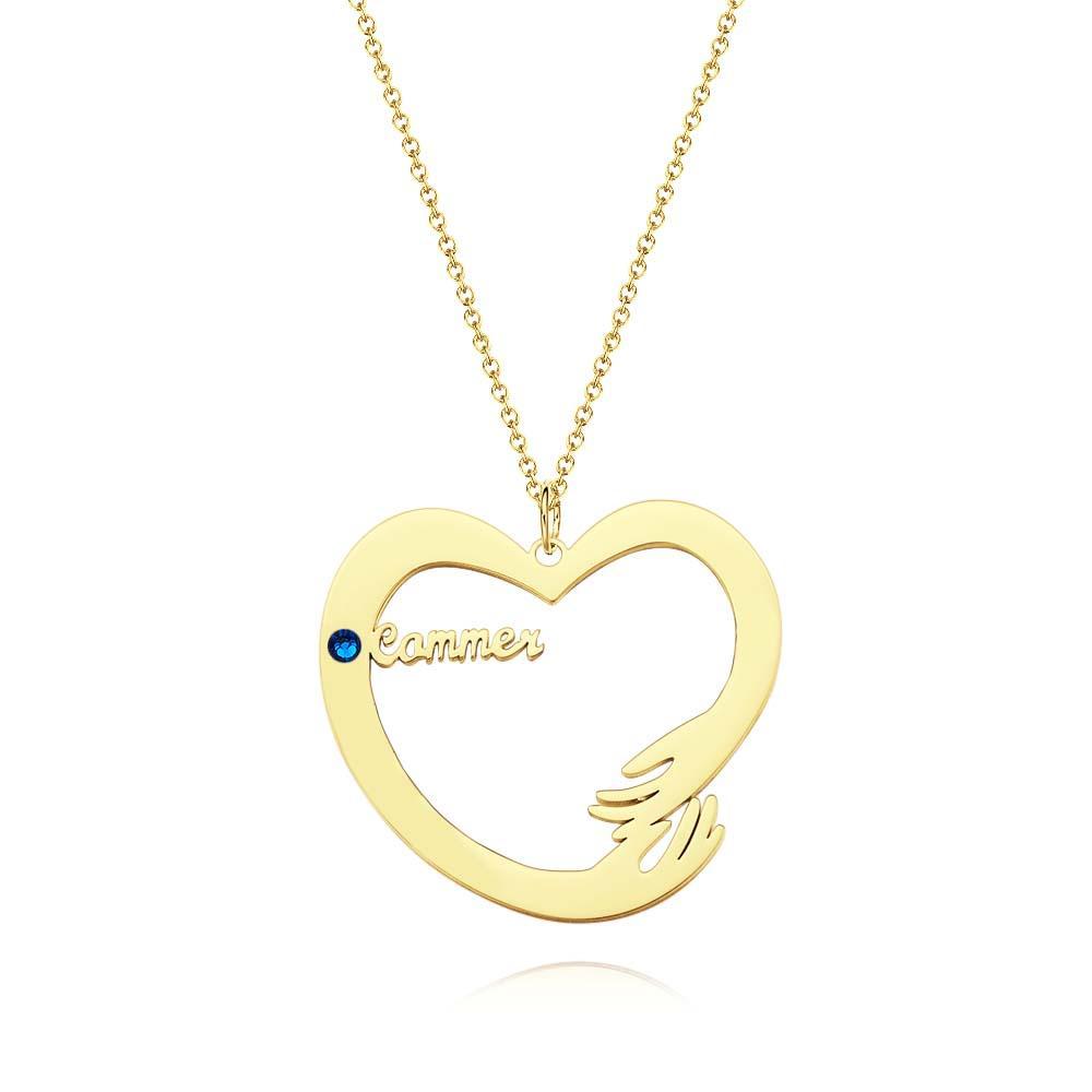 Collier De Nom Personnalisé Avec Pierre De Naissance, Cadeaux À Thème De Câlin À Deux Mains Pour Les Couples - votrecollierprenomfr