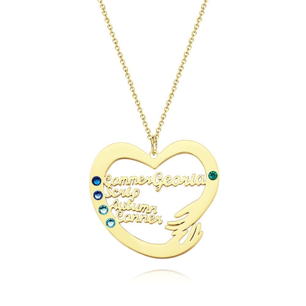 Collier De Nom Personnalisé Avec Pierre De Naissance, Cadeaux À Thème De Câlin À Deux Mains Pour Les Couples - votrecollierprenomfr